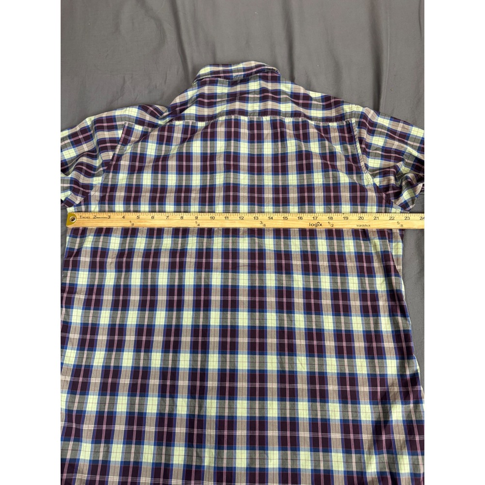 Robert Graham Mens Classic Fit Plaid Button Down Shirt Purple Lime Green Size M - Picture 3 of 14